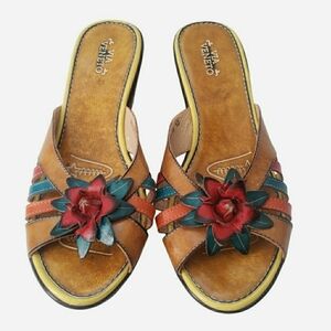 Via Veneto Brown and Red Wedge Sandals